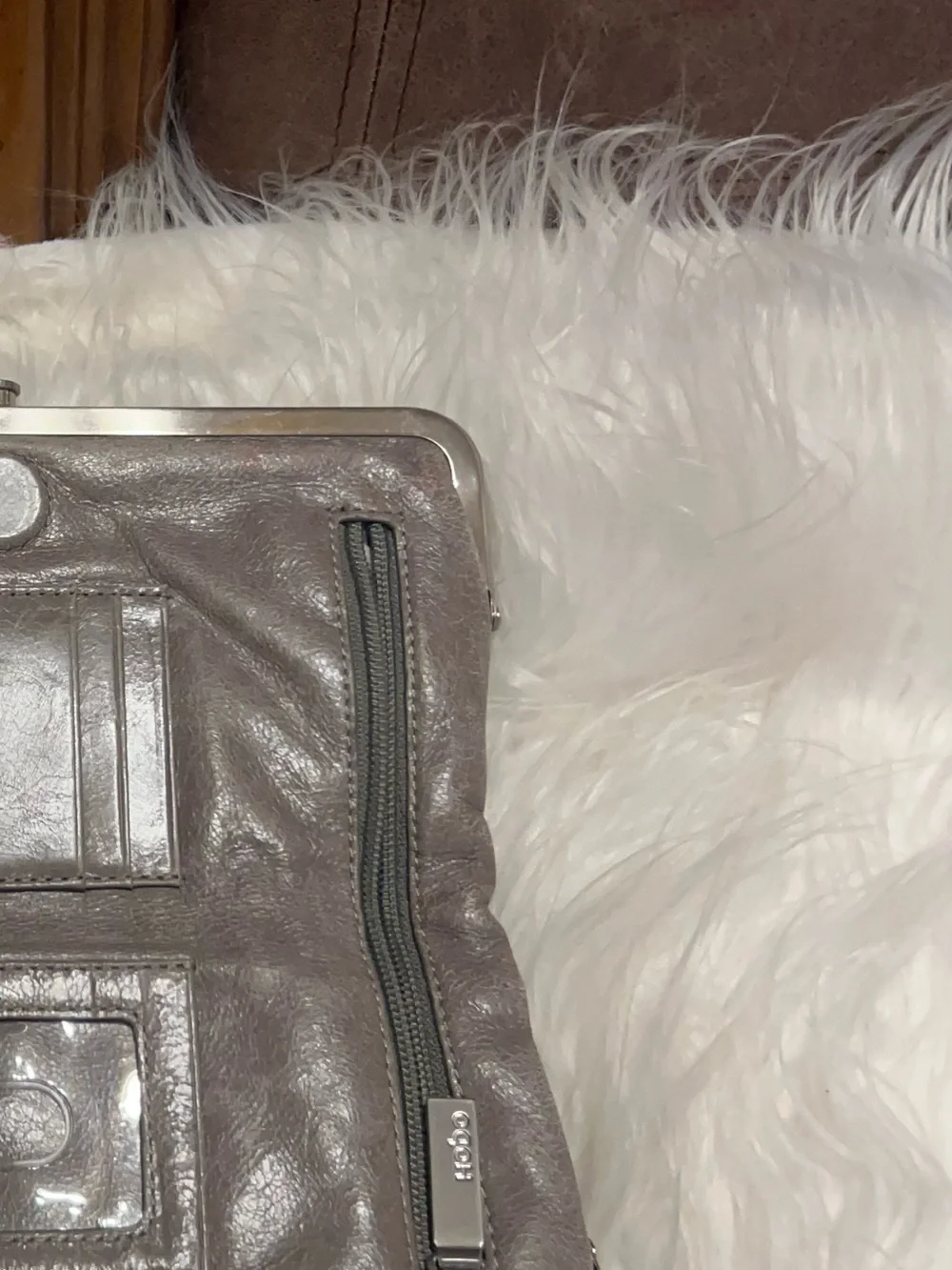 HOBO  international Taupe Patterned Frame Clutch with Silver-Tone Trim